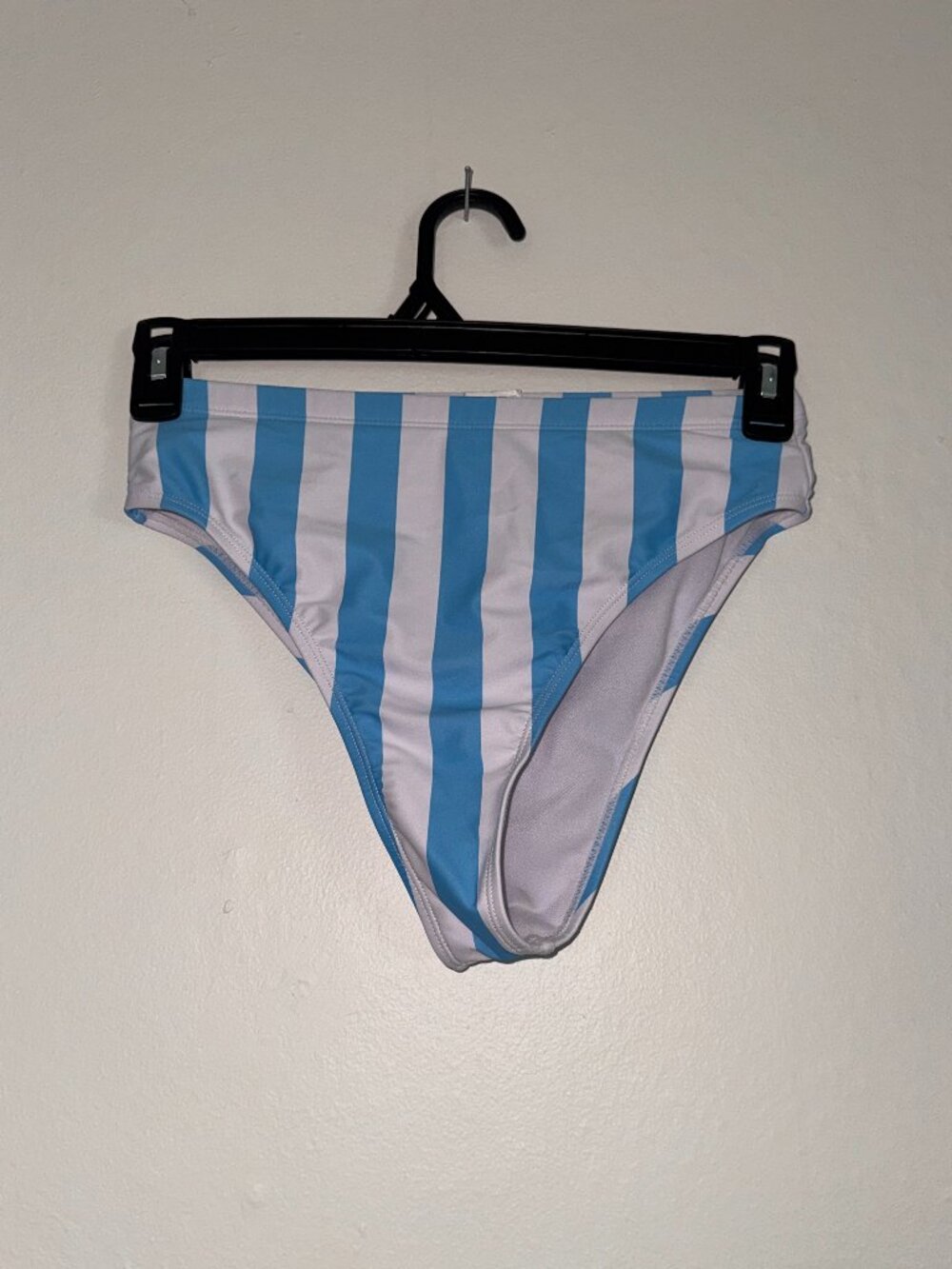 Light Blue and White Striped High Waisted Bikini Bottoms
